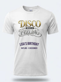 Personalised We Love the 70s Big Weekender Tee — white tee, front view