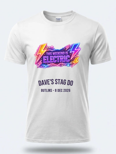 Personalised Ultimate 80s Big Weekender Tee – This Weekend is Electric