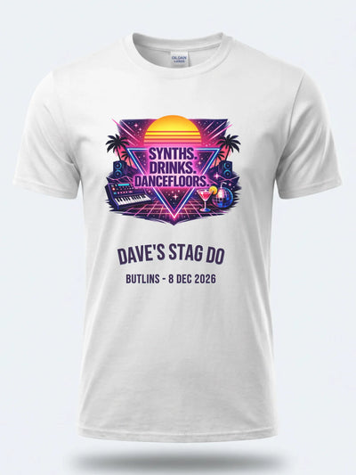 Personalised Ultimate 80s Big Weekender Tee – Synths Drinks Dancefloors