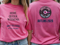 Personalised Don't Tell Mama Big Weekender Tee — azalea tee, front and back view