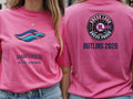 Personalised Don't Tell Mama Big Weekender Tee — azalea tee, front and back view