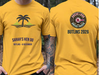 Personalised We Love Ibiza Big Weekender Tee — yellow tee, front and back view