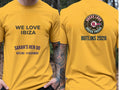 Personalised We Love Ibiza Big Weekender Tee — yellow tee, front and back view