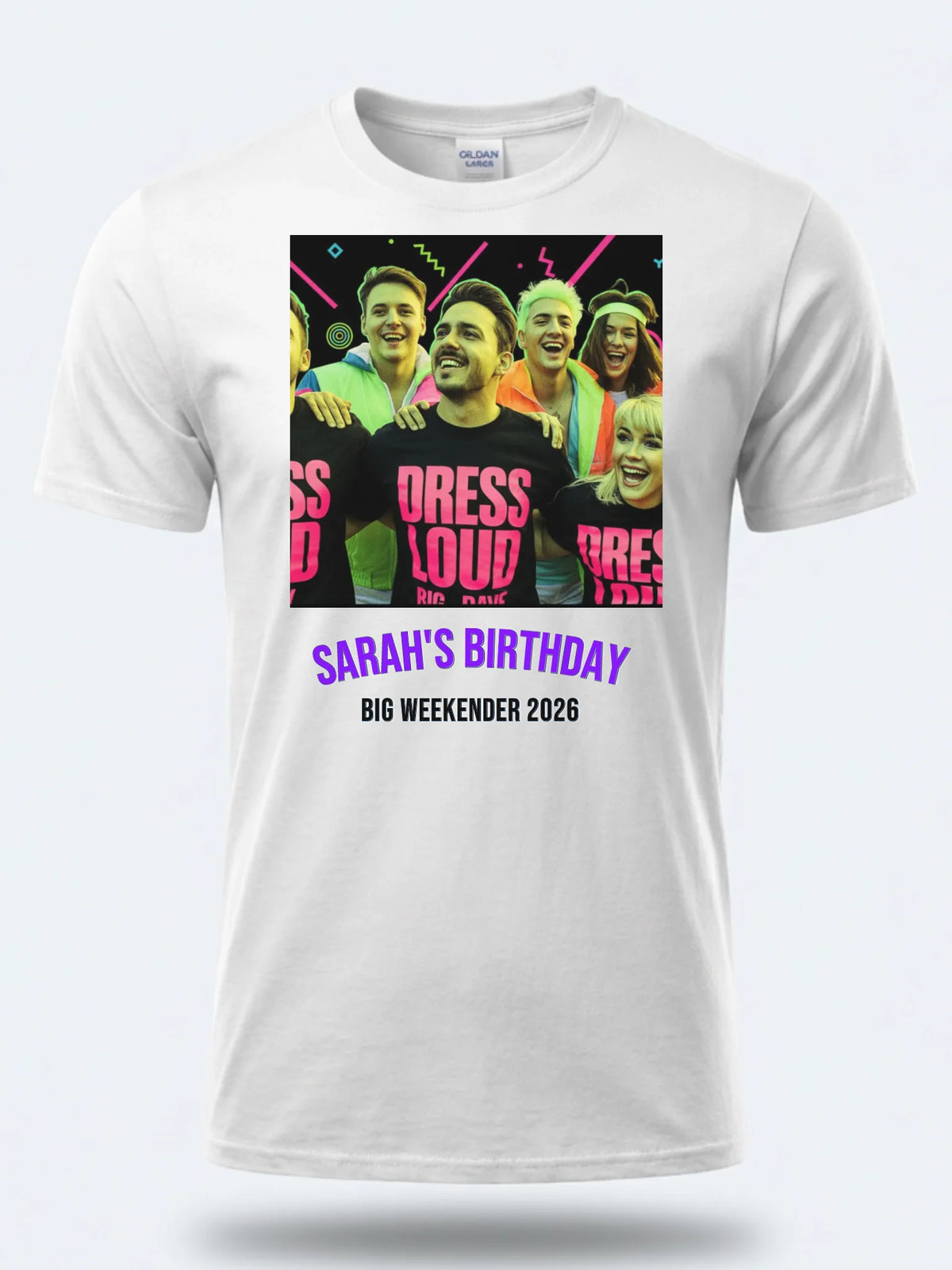 Rave Flyer Tee — 90s Reloaded Weekender Custom Photo T-Shirt — white tee, front view
