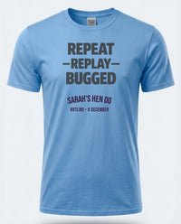Personalised Bugged out Tee — carolina blue tee