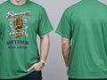 Personalised House of Garage Tee — irish green tee, front and back view