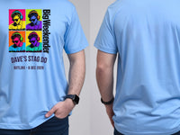 Personalised House of Garage Tee — carolina blue tee, front and back view