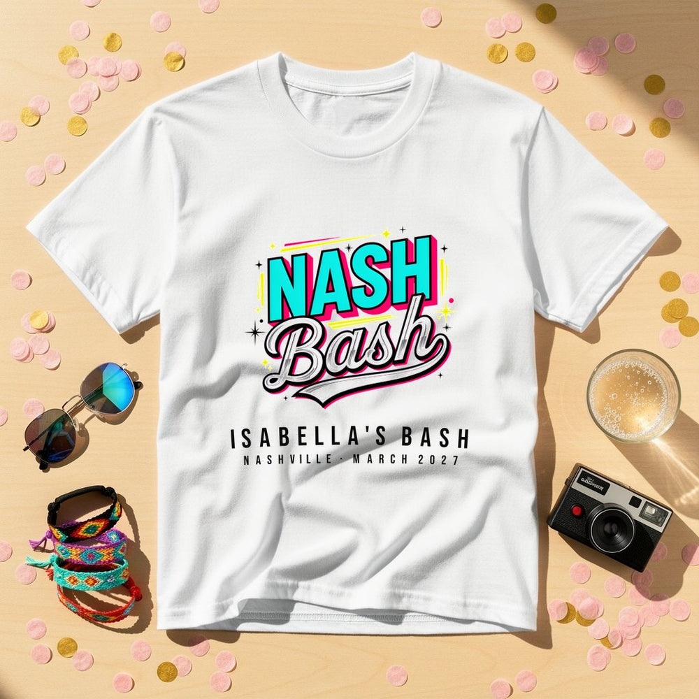 Chrome Script Nash Bash — Personalised Bachelorette T-Shirt