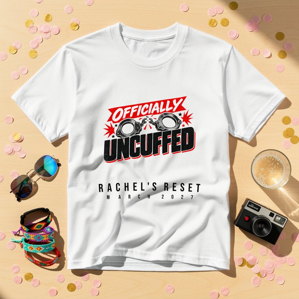 Officially Uncuffed — Personalised Divorce Party T-Shirt