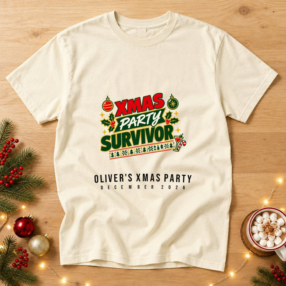 Xmas Party Survivor 2025 — Personalised Christmas T-Shirt