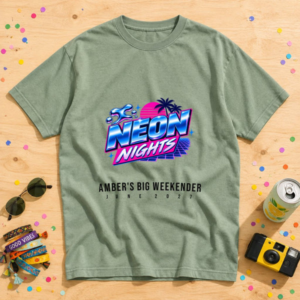 Retro Synthwave Palm Sunset Circle Print — Personalised 80s T-Shirt
