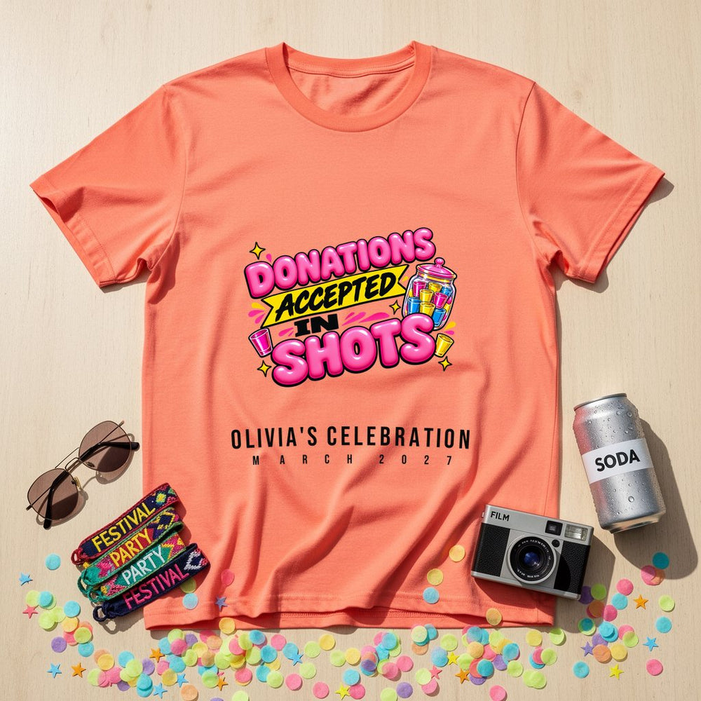 Donations Accepted in Shots — Personalised T-Shirt