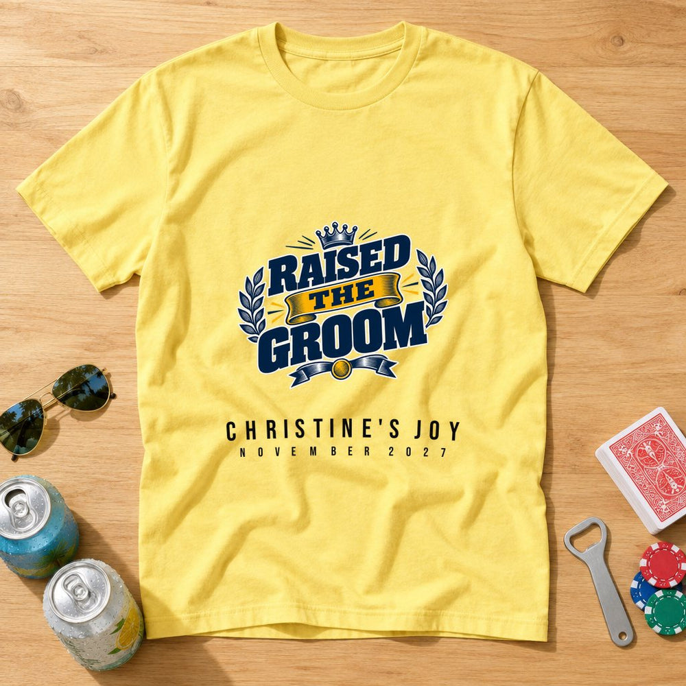 Raised the Groom — Crown Crest — Personalised Stag Do T-Shirt